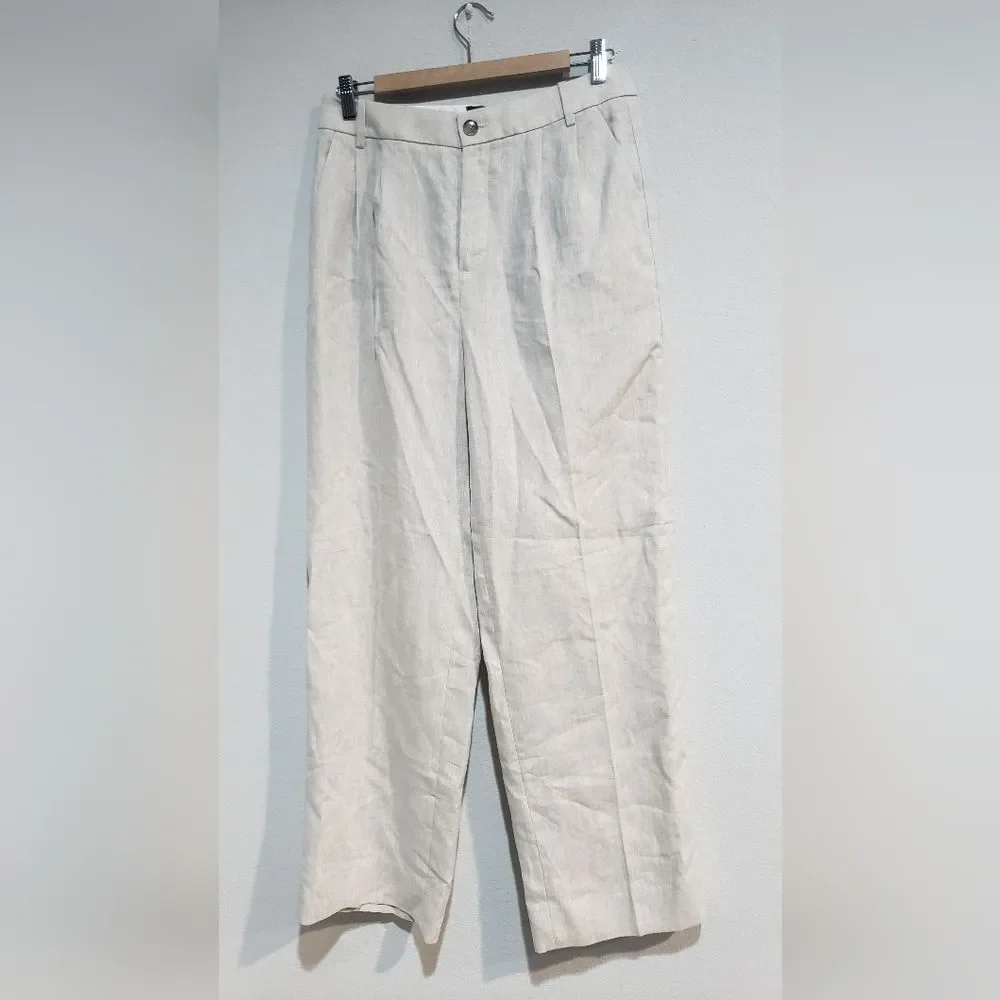 Banana Republic Beige 100% Linen Staright Leg Pants Size 6 Pleated